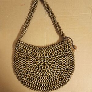THE SAK Montara Womens Olive Green/Brown Wooden Beaded Hobo Bag, NWOT